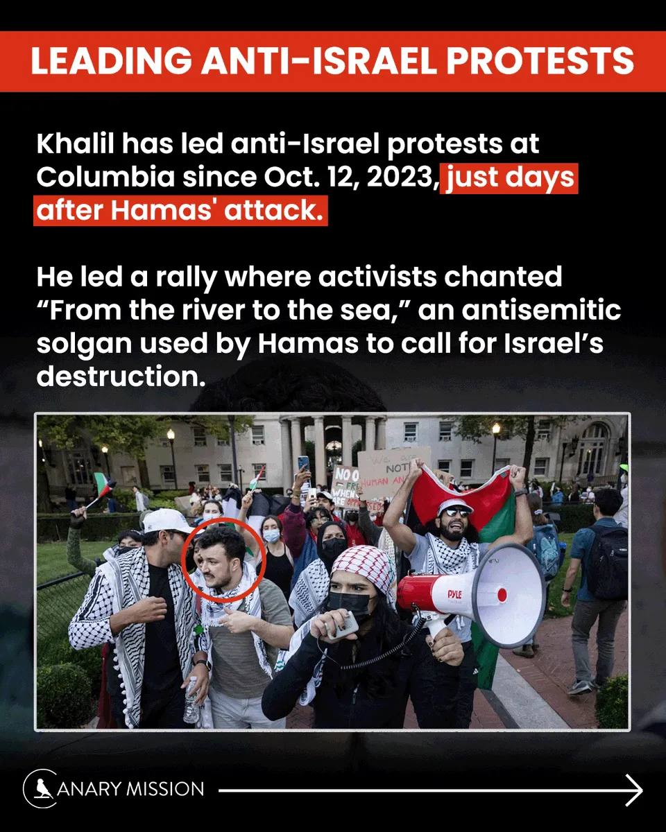 Khalil led rallies just days after Hamas’ massacre, pushing Hamas slogans like “From the river to the sea.”